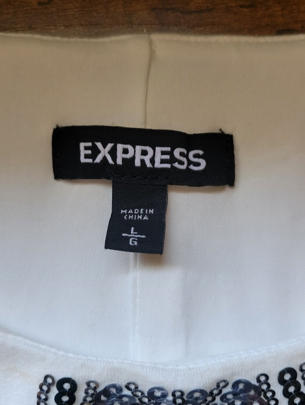 Express Short Sleeve Sheath Dress Sequined Geometric Pattern White Women's Large - Picture 5 of 7